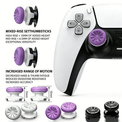 PS5 & PS4 Controller Thumbsticks Extenders – Adjustable Height (10mm/15mm) Anti-Slip Silicone Grips
